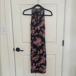 Reformation Black and Pink Floral Midi Dress